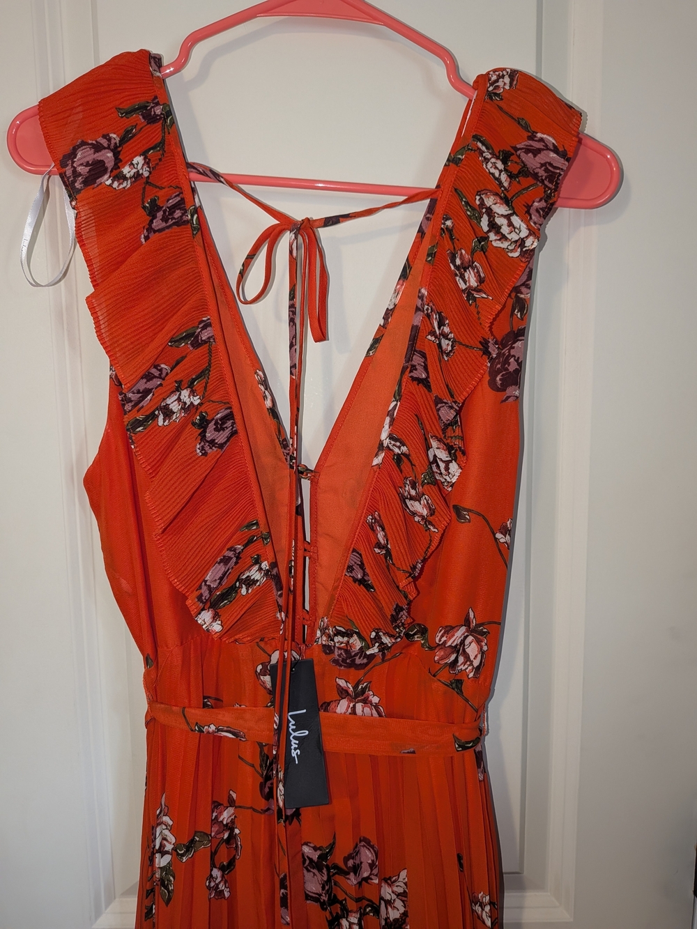 Lulu's Red Floral Ruffled Maxi Dress - Picture 3 of 4